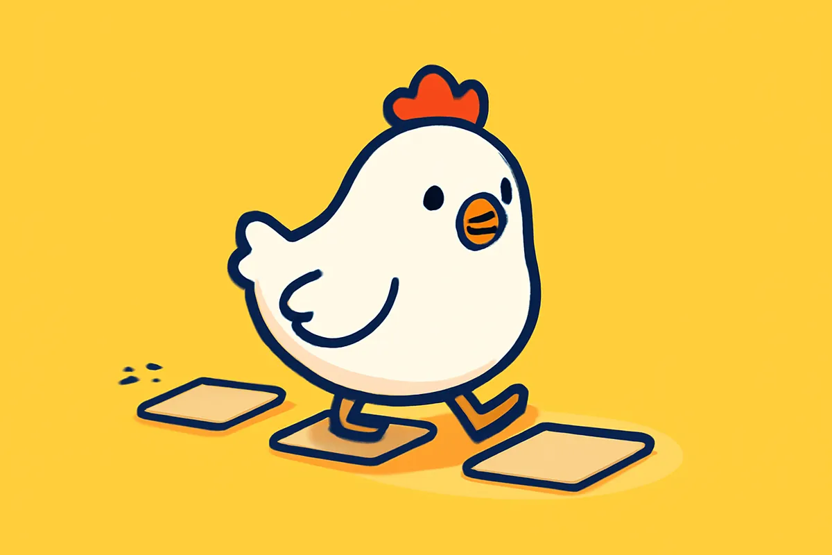 Illustration: Das Huhn geht Schritt für Schritt über Trittplatten auf der Straße